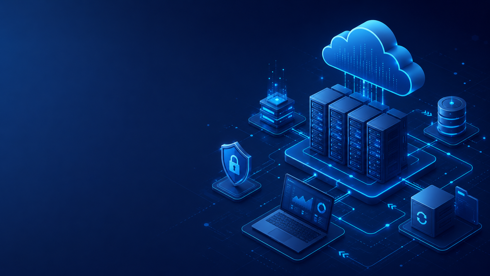 Vizuelni prikaz servera, clouda, backup sistema i bezbednosne infrastrukture